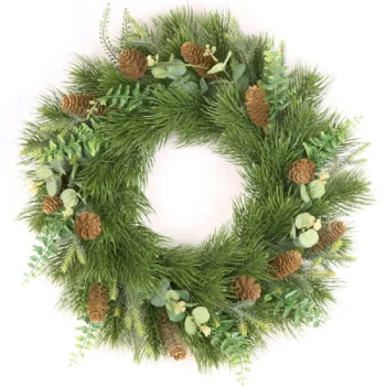 Novogodišnji ukrasni venac sa šišarkama zeleni 50cm Novogodišnji ukrasni venac sa šišarkama zeleni 50cm
