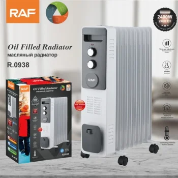 Raf uljni radijator sa ventilatorom 9 rebara 2400W belo sivi R.0938-1