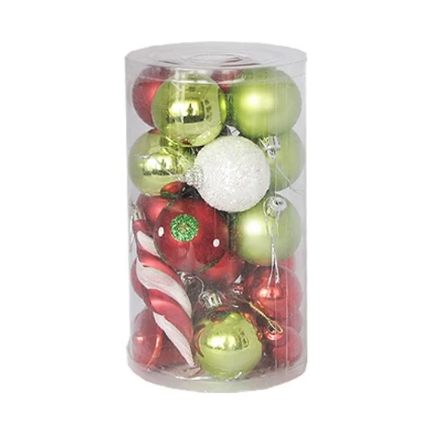 Novogodišnji raznobojni ukrasi prečnika 6 cm u pakovanju od 26 komada Novogodišnji raznobojni ukrasi prečnika 6 cm u pakovanju od 26 komada