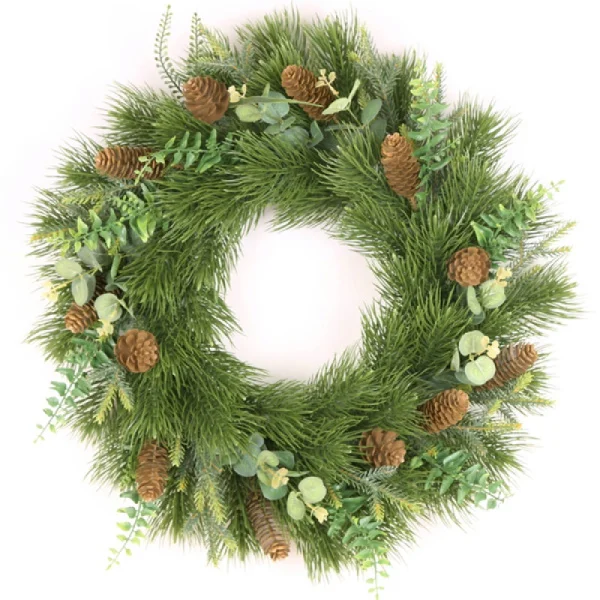 Novogodišnji ukrasni venac sa šišarkama zeleni 50cm Novogodišnji ukrasni venac sa šišarkama zeleni 50cm